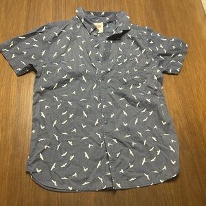 Blue Short Sleeve Shirt with Bird Print